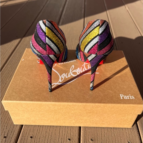 Christian Louboutin Pigalle Follies 100 suede stripy glitter multi color pump - Picture 2 of 7